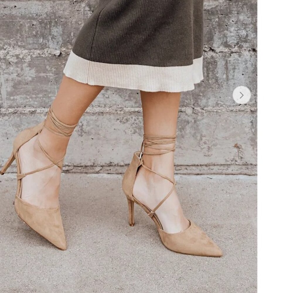 Lulu's Marie Taupe Vegan Suede Lace-Up Heels Size 10